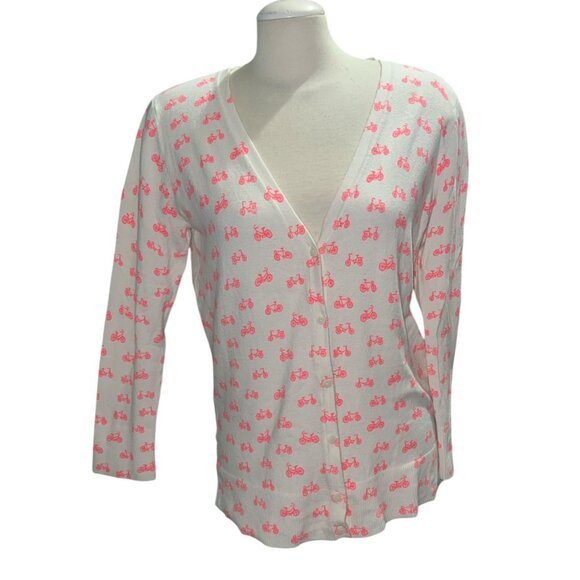Merona Sz Large White Cardigan With Pink Bicycle Print Long Sleeve - Picture 1 of 10